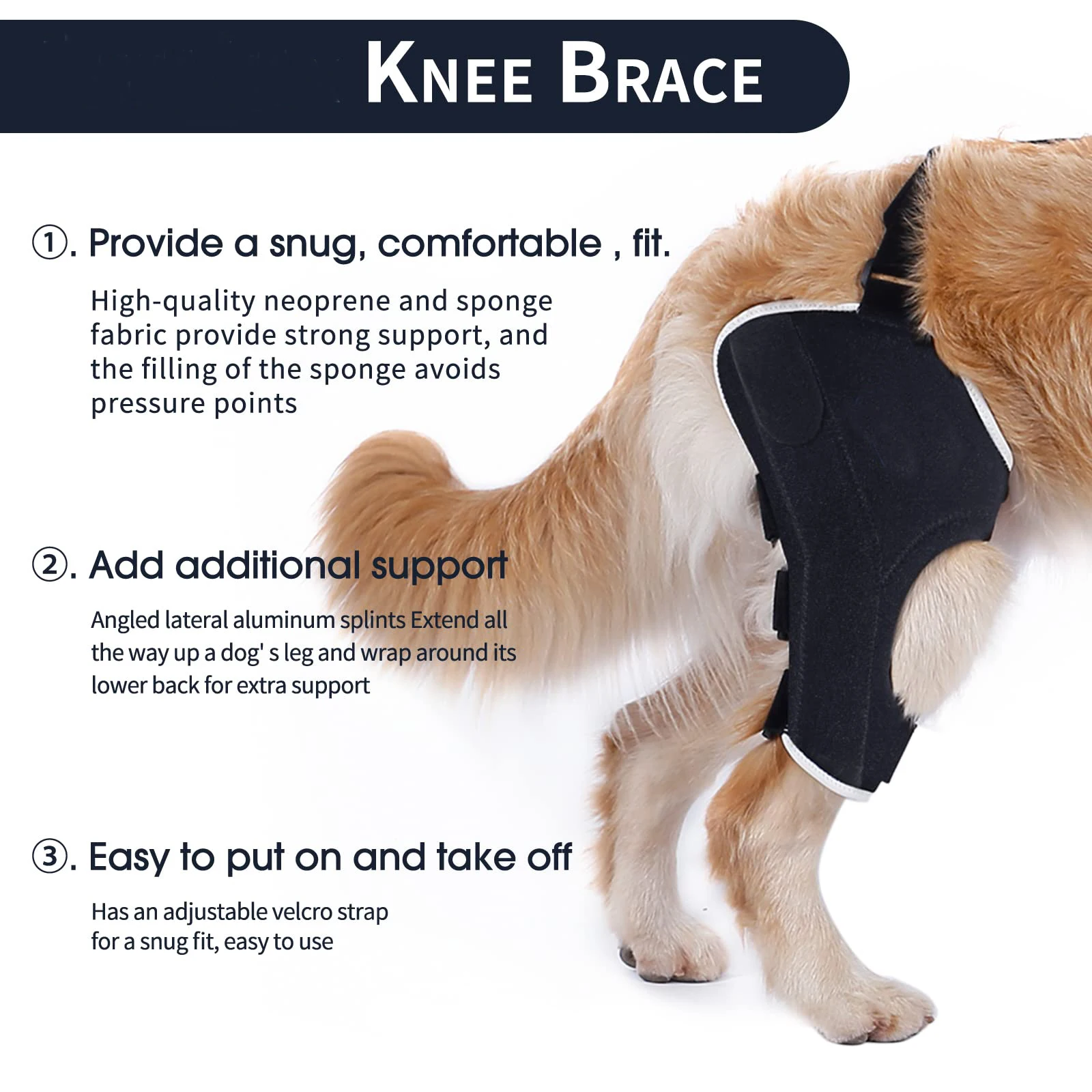 Dog ACL Brace Hind Leg Two Angled Lateral Aluminum Splints Support Dogs with Stability, CCL Injury Two Angled dog knee brace
