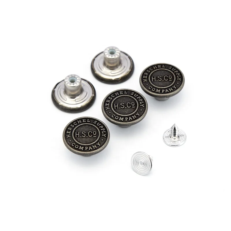 YHG High Quality Embossed Custom Logo Metal Brass Zinc Alloy Botones Vintage Enamel Jeans Button for Pant Clothes