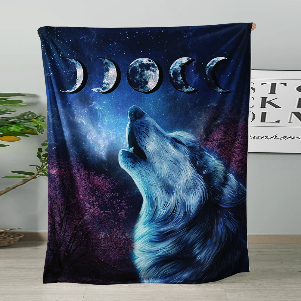 Bohemian moon wolf  custom blanket china factory super soft polyester blanket