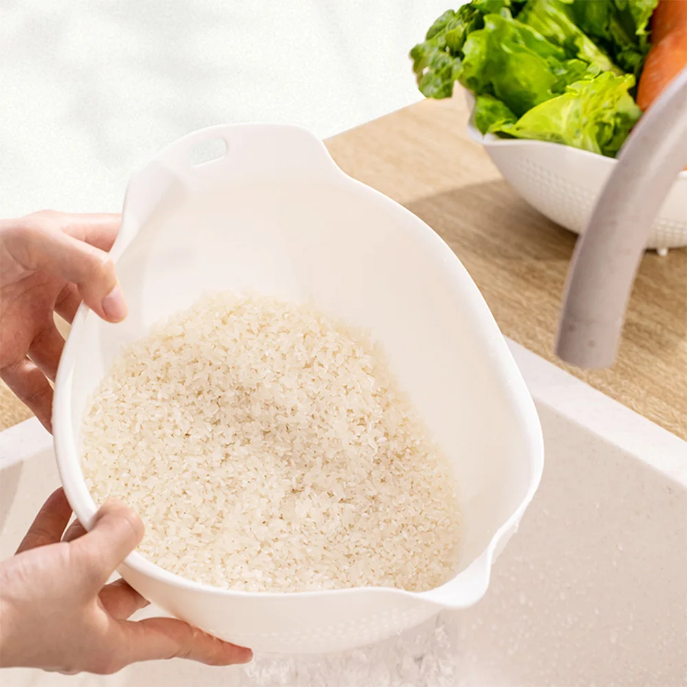 Rice Washer Strainer Plastic Vegetable Washing Basket Kitchen Food Colander Drainer Basket with Dense Hole Side Drainers