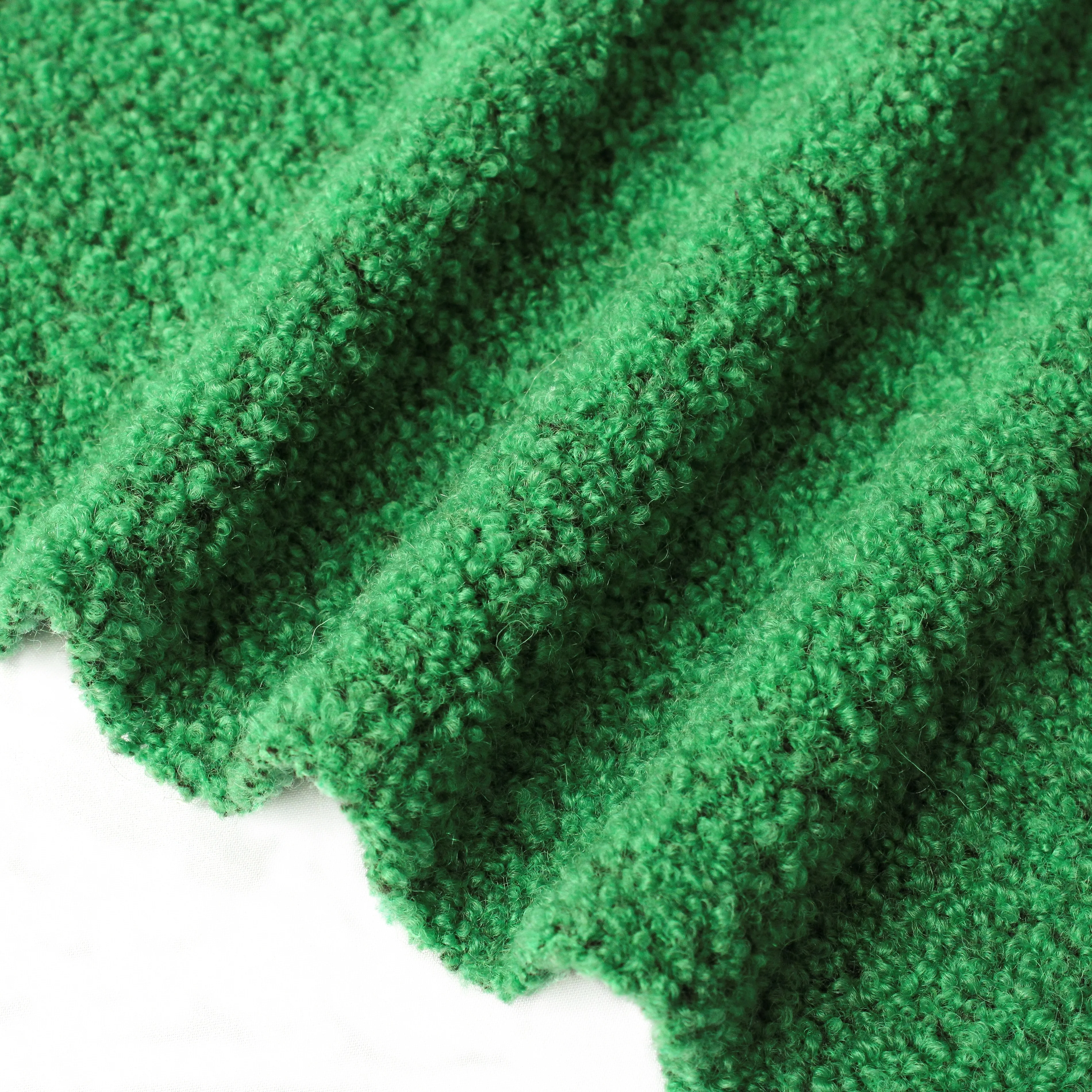 Hot Seller New Arrival Factory Price Fall Winter Stylish Bright Green Wool Mohair Alpaca Boucle Tweed Fabric for Coat Outerwear