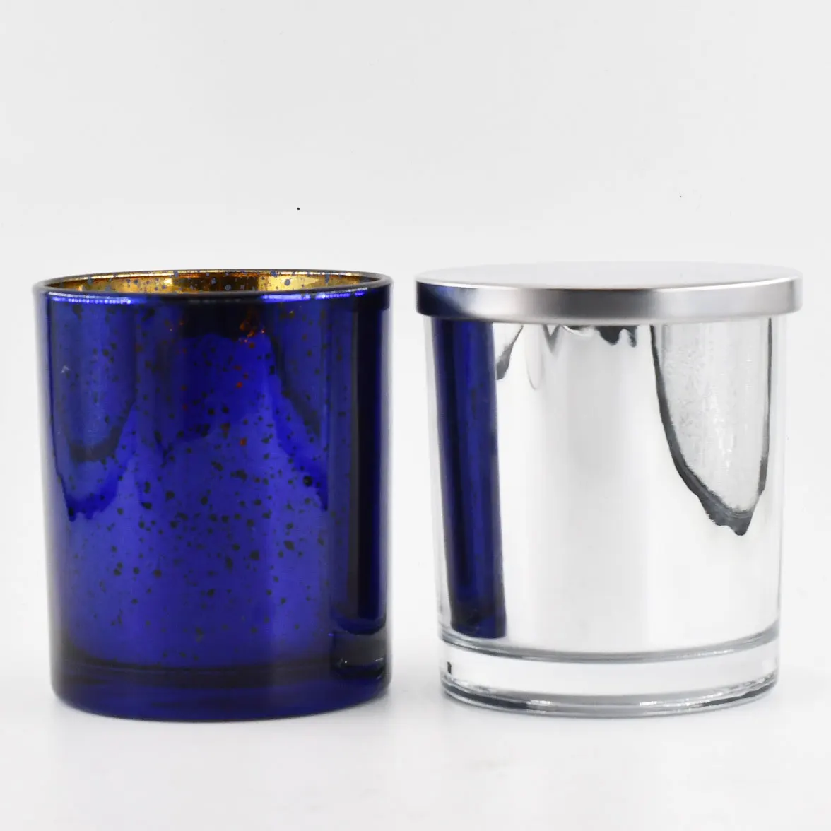 Customized Logo Decorative Elegant Heat Resistant Mercury Blue 14 ounce Wide Mouth Glass Candle Jar