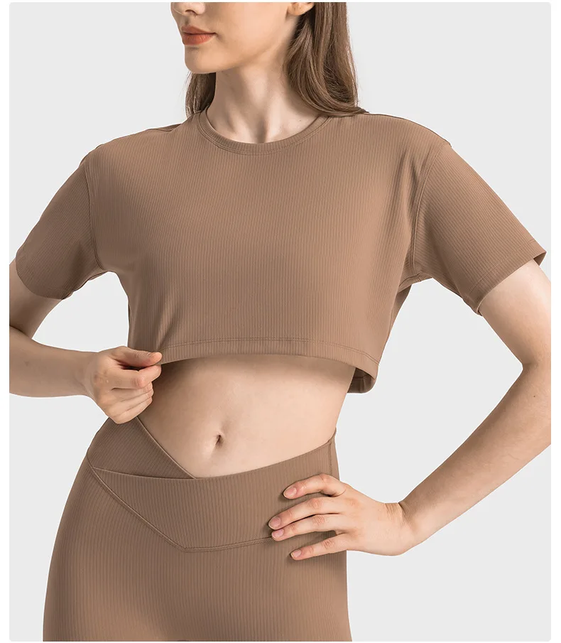 Wholesale High Quality Custom Summer Sexy Ladies Solid Short Sleeve Crop Top Sport Dance Running Plain T Shirt For Women