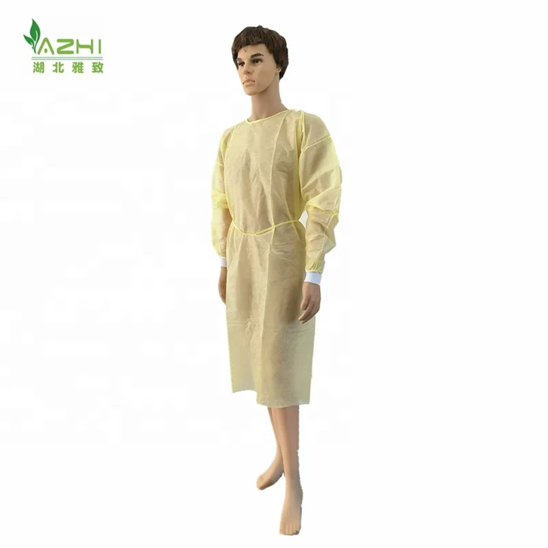 SMS laminated isolated gowns disposable isolation gown- 45 gsm level 3 yellow polypropylene isolation surgical gown