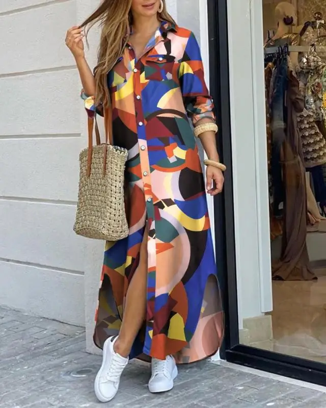 Custom Label 2022 summer vestido Plus Size Elegant Outer Wear bohemian beach Long Sleeve boho Print Women maxi Casual Dress