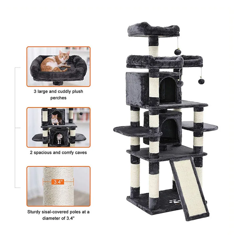 Pet furniture luxurious wholesale colorful massive wooden sisal cat tree climbing tower