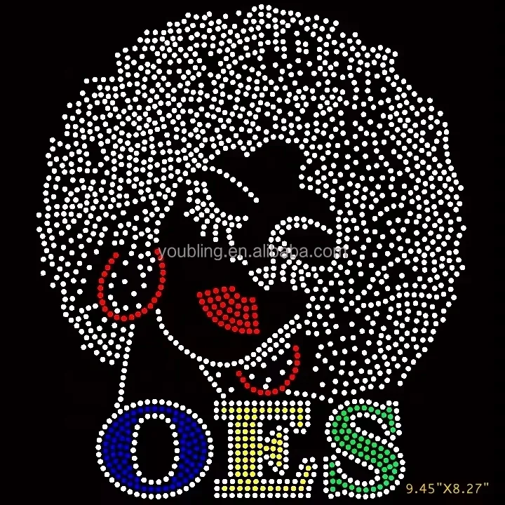 Latest  Afro Girl  OES Rhinestone Transfer Design  iron on Custom  Bling Rhinestone Iron Heat Transfer Hotfix Ready to Press