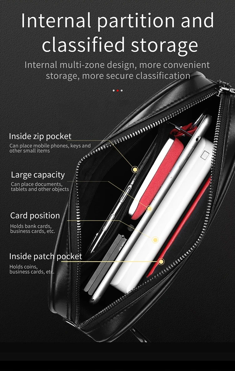 Biometric waterproof genuine cowhide leather smart handbag anti theft fingerprint lock clutch bag