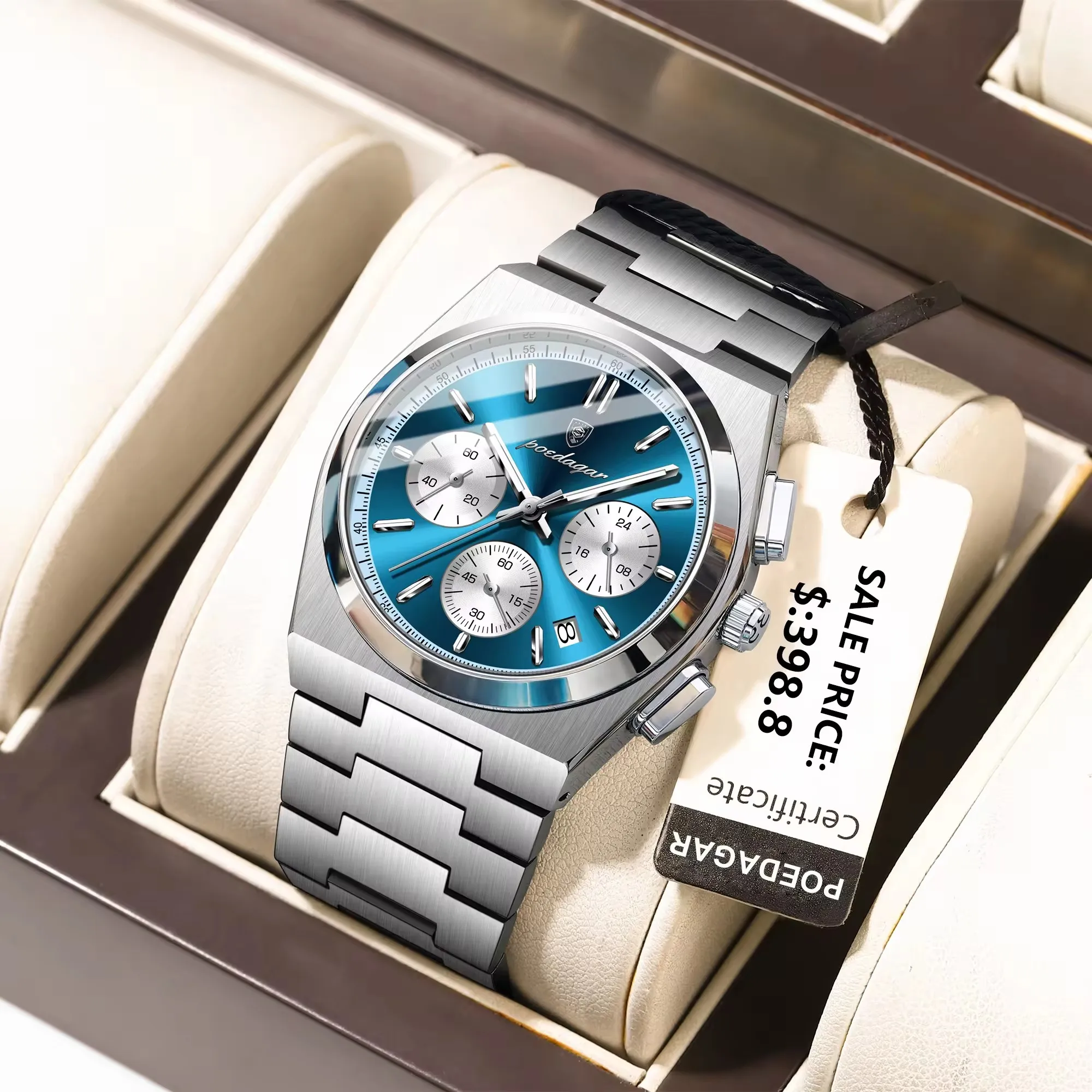 2024 New POEDAGAR 970 Luxury Watch Business Waterproof Male Clock Date Stainless Steel Luxury Quartz Men Watch reloj hombre