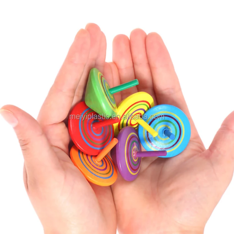  Multicolor Wooden Spinning Top Handmade Painted Wood Tops Toys