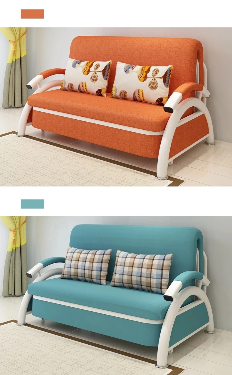 Modern Cum Sofas Bed Small Living Room Furniture Fabric Foldable Beds Sofa Hotels Functional Metal Single Seat Folding Sofa Bed