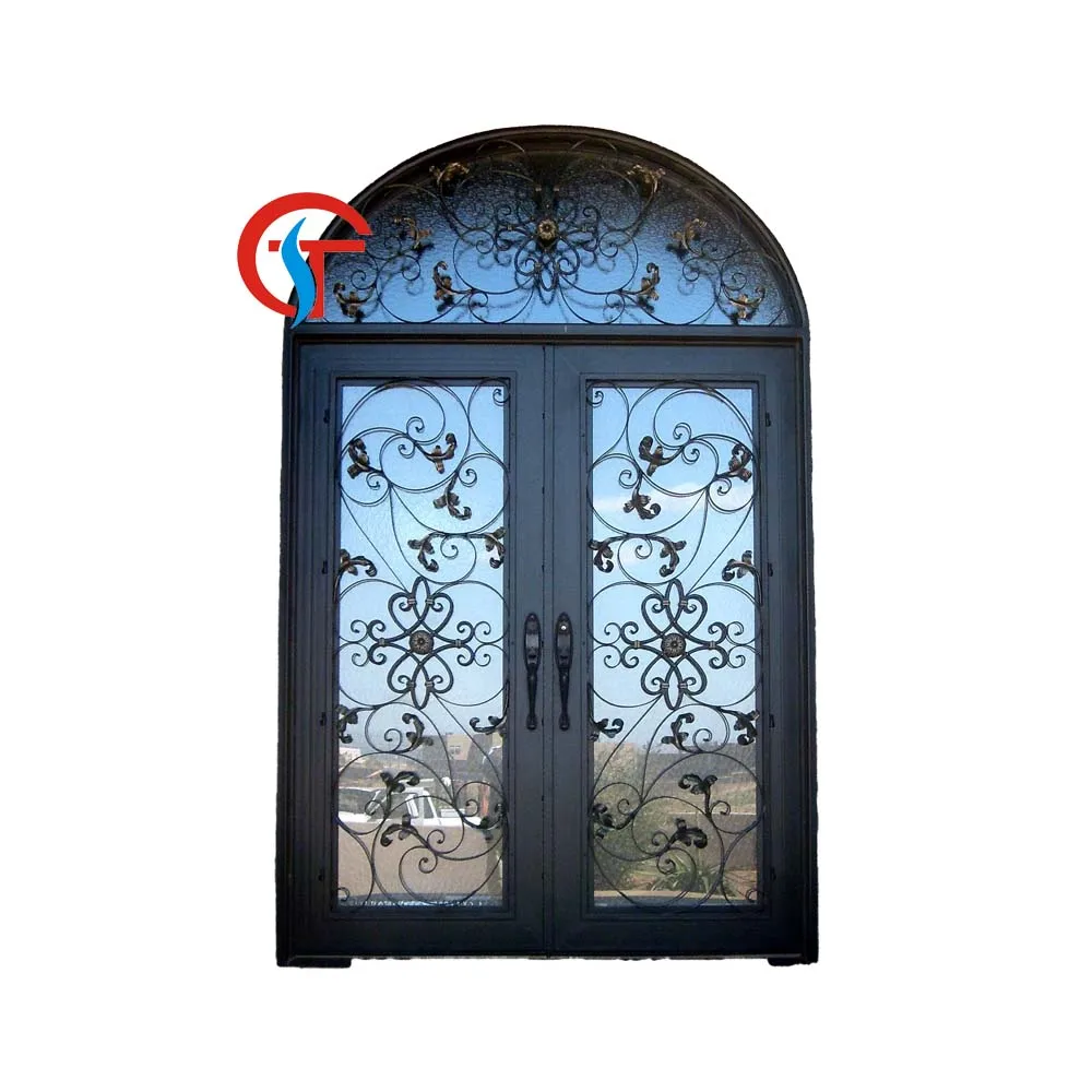 Shuotian Double Open Villa Front Entrance Outside Wrought Iron Forged Gate Metal Security Steel Glass Galvanized Painting Doors