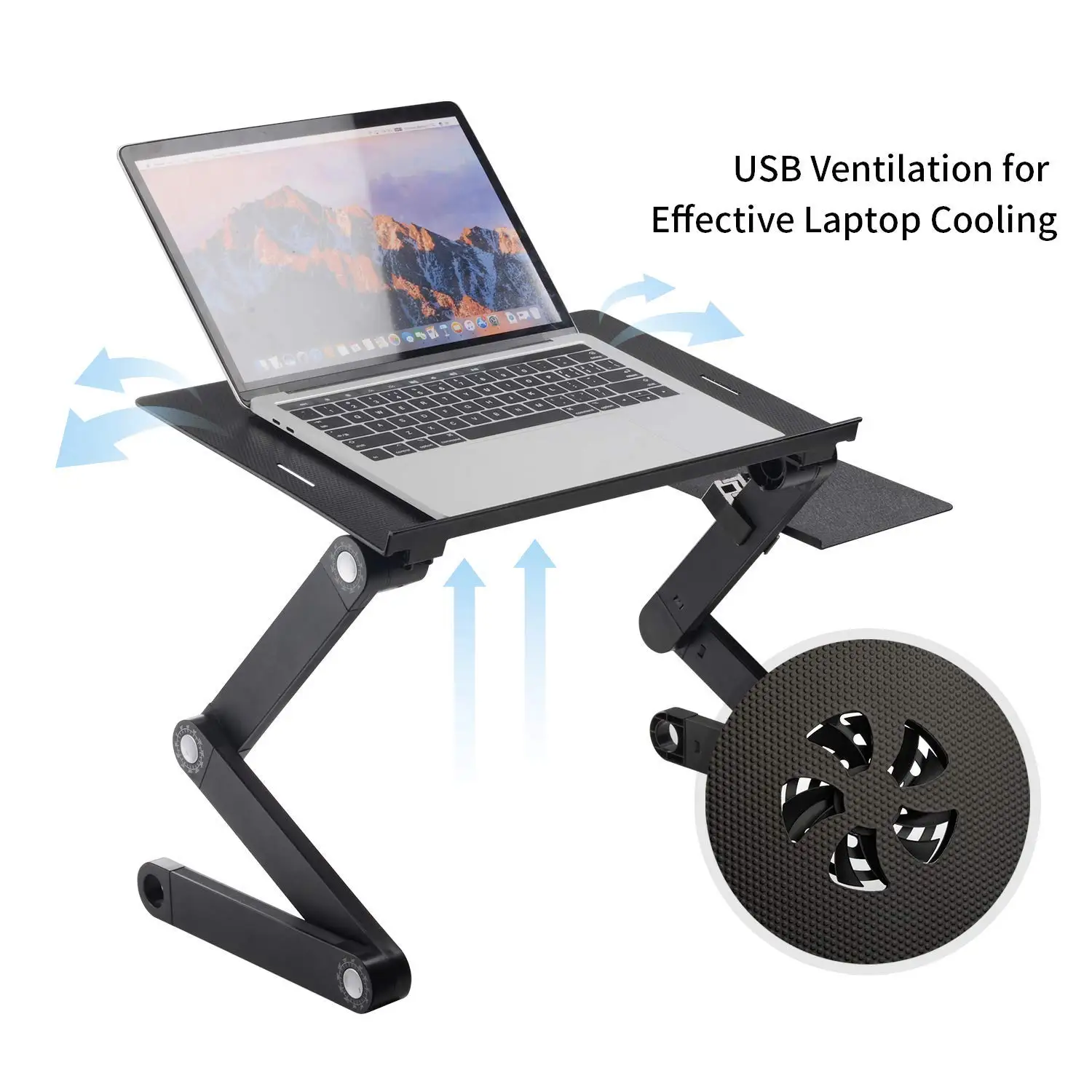 Flexible laptop stand with USB cooling fan