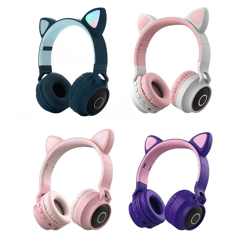 High Quality Girls Led Foldable Cat Ear Headphones BT028 P47 Light Up Cute Cat Ear Gaming Headset Over Ear Headphones
