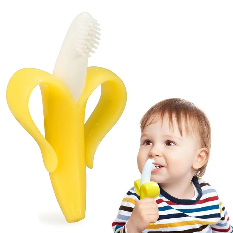 Soft silicone banana teething brush silicone baby teether