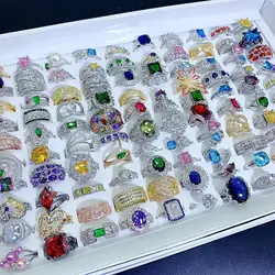 jewelry ring mixed wholesale crystal color zirconium ring heavy industry micro-inlaid S925 silver gemstone explosion ring