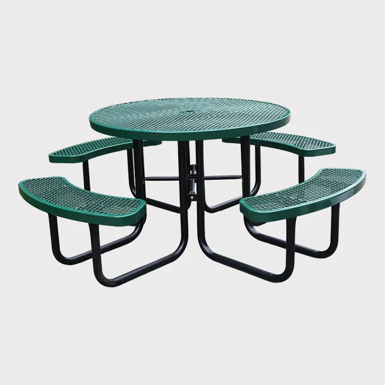 portable outdoor commercial expanded metal picnic camping table with bench outside steel dining cafe chair and table