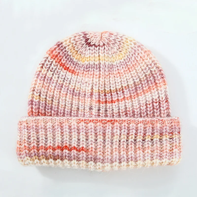 Unisex Cool Rainbow Knitted Hats Female Acrylic Stretch Knit Cap Warm Windproof Gradient Color Cute Winter Beanie