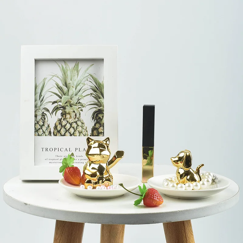 European storage tray animal cartoon ring plates ceramic crafts creative home furnishings ceramic electroplating jewelry tray
