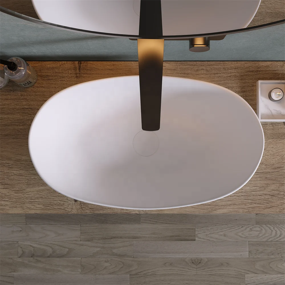 Surface-mounted washbasin be installed on wood base furniture No overflow.