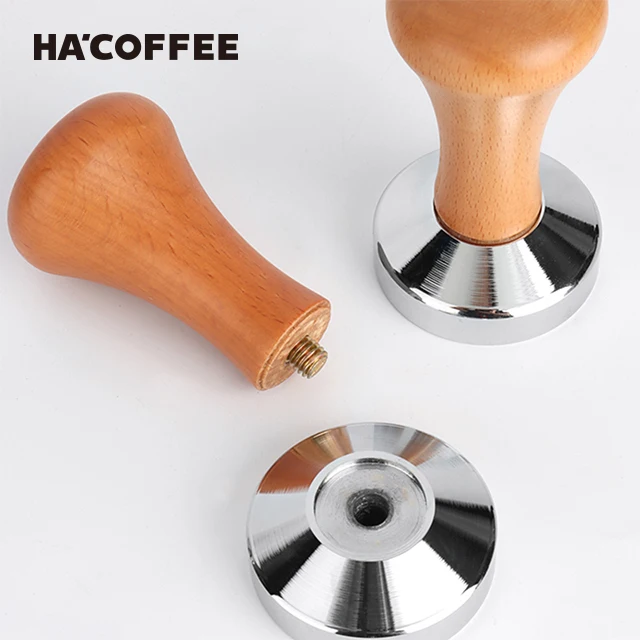 Hot Sale Beech Wood Barista Tamper Tools 51mm 53mm 58mm Espresso Stainless Steel Coffee Tamper with Beech Wooden Handle