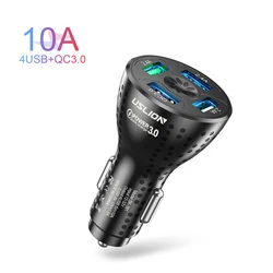 USLION 50W 4 Ports USB Car Charger QC3.0 Mini Fast Charging For iPhone 13 12 11 Huawei Phone Charger Adapter in Car Accessories