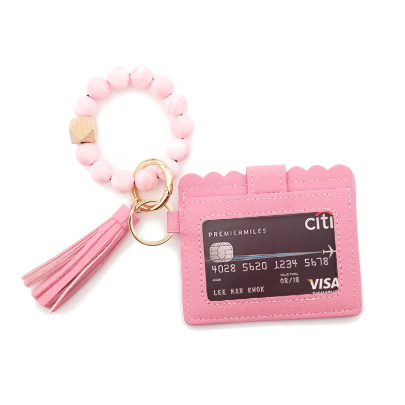 Wristlet Bracelet Keychain Credit Card Holder Purse Zip Slim Wallet for Women PU Leather Coin Pouch Tassel Key Ring Wallet