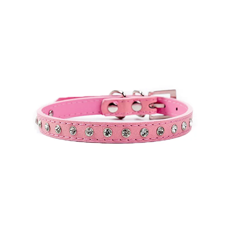 Wholesale shiny diamond dog collar comfortable pu leather super fiber soft cat pet collar