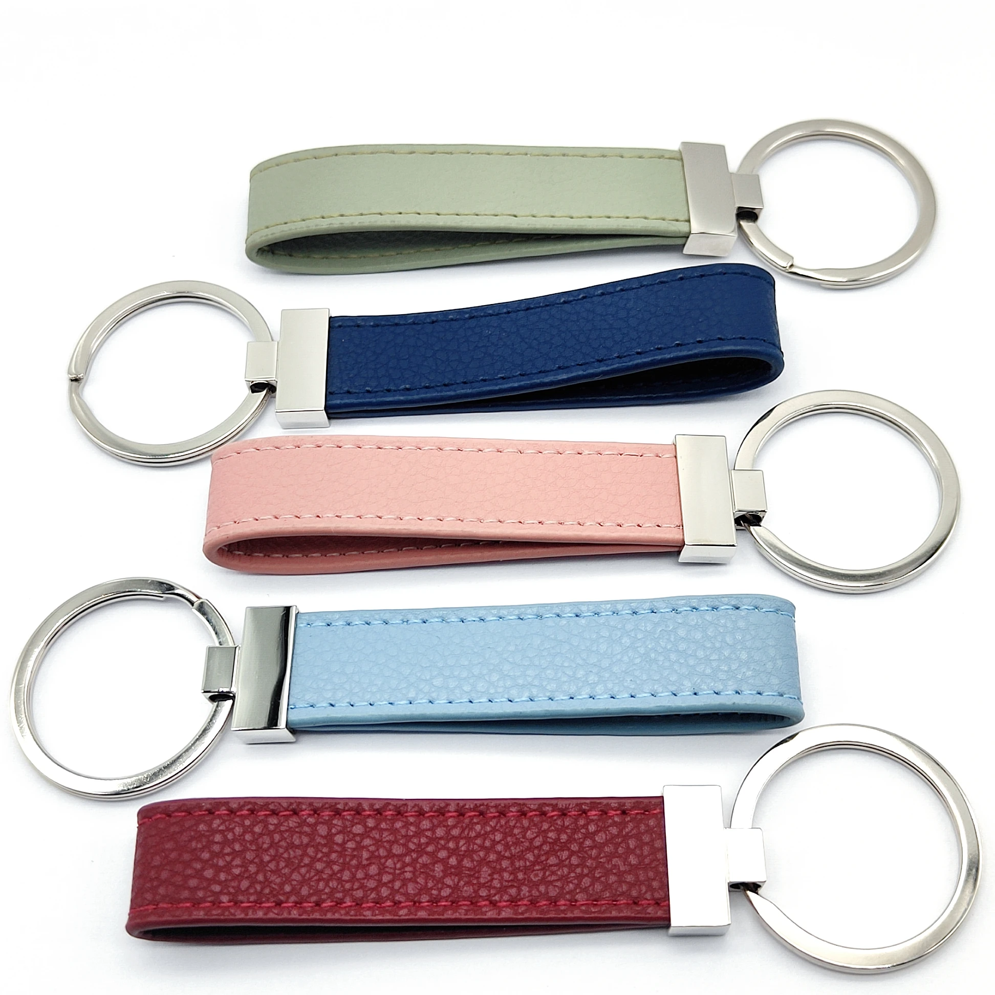 Promotional Gift Custom Embossed Logo Laser Engraving Car Pu Leather keychain leather measuring tape