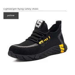 Flying weave stylish men work safety shoes lightweight breathable mesh net shoes safety