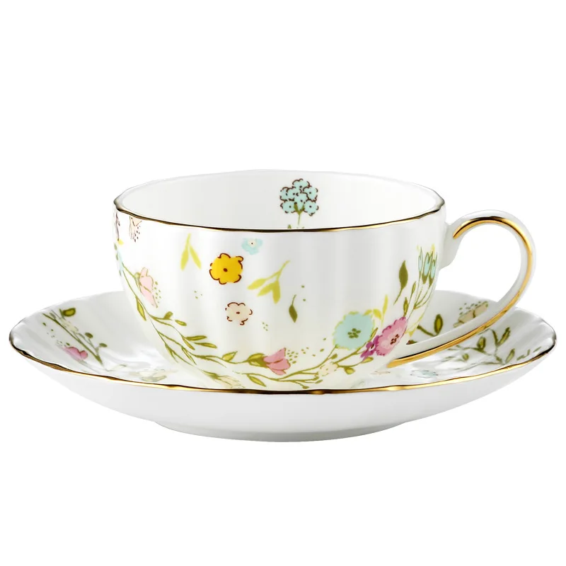 Amazon hot sale British floral coffee mug espresso cup and saucer gold rim pumpkin ceramic tea cup set