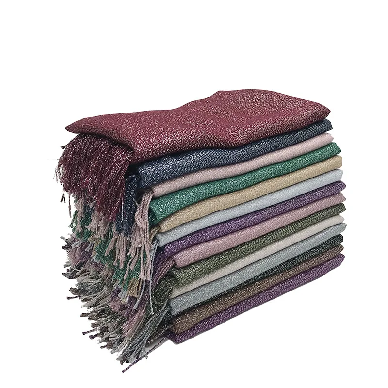 Malaysia new fashion silver silk glossy pure color with fringed ladies scarf can be capped shawl