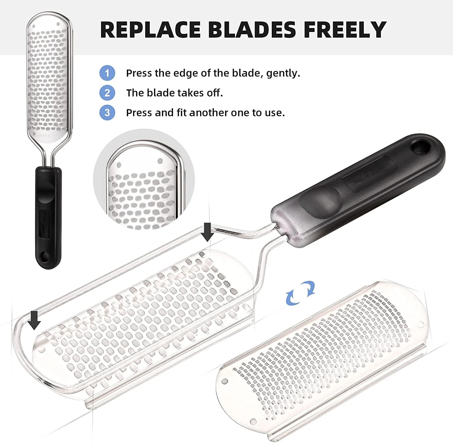 2 styles in one file !! Stainless Steel Blade Replaceable Coarse Callus Remover pedicure Foot File