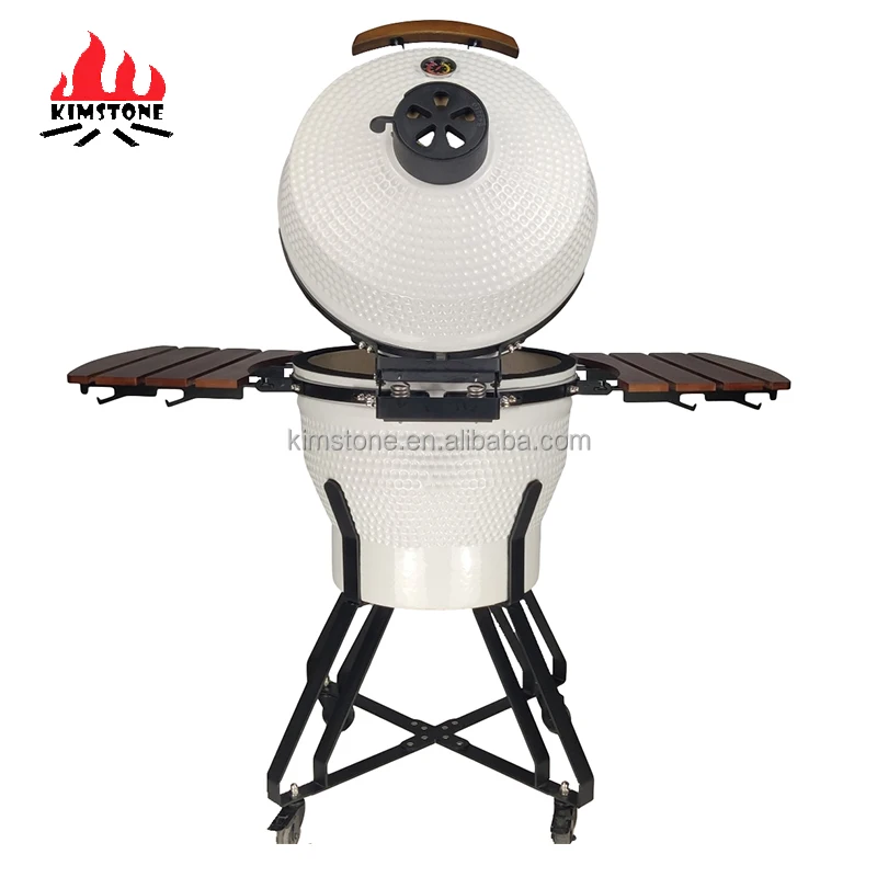 KIMSTONE hot sale bbq white ceramic charcoal grill cast iron tripod 22 inch barbeque rotisserie removable