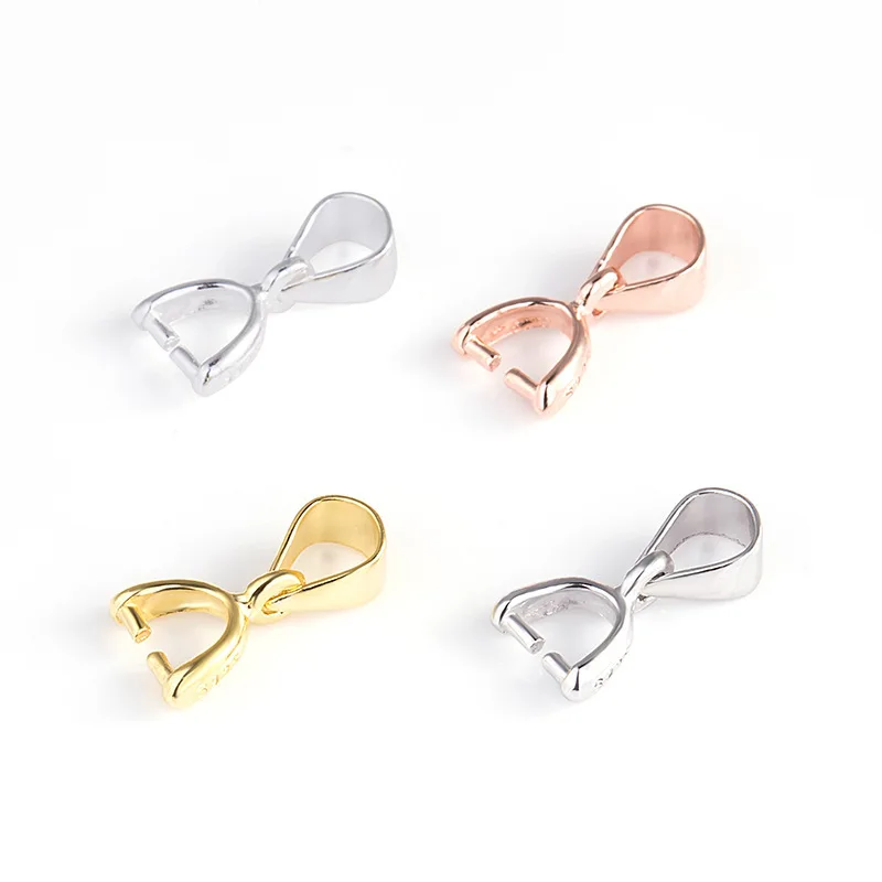 925 Sterling Silver Pinch Clip Bail Bead Pendant Connector For DIY Necklace Accessory 12mm/14.5mm