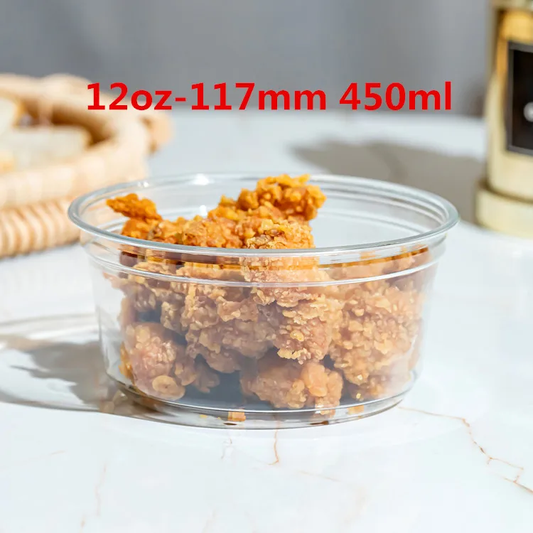 8oz 117mm good quality deli container, disposable plastic dishes, food packing box PET R-PET recycled material round containers