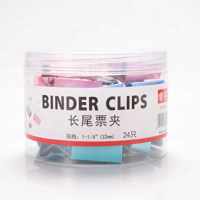 Hot Selling Medium Binder for Teachers School Office and Business 24 Pieces Barrel 32mm Metal Clips Multi-Color Binding Clips