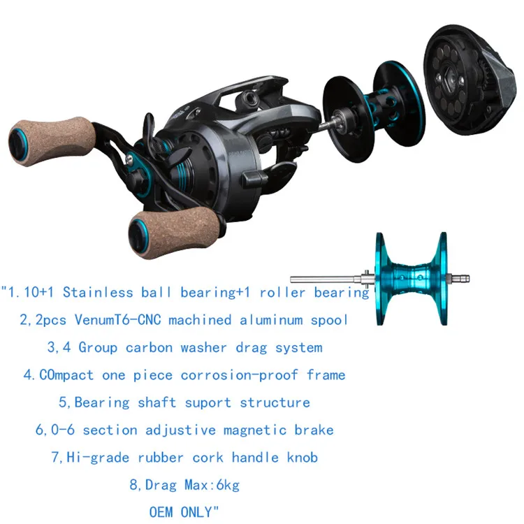 10+1stainless ball bearing roller bearing fishing reels 0-6 section adjustive magnetic brake reels