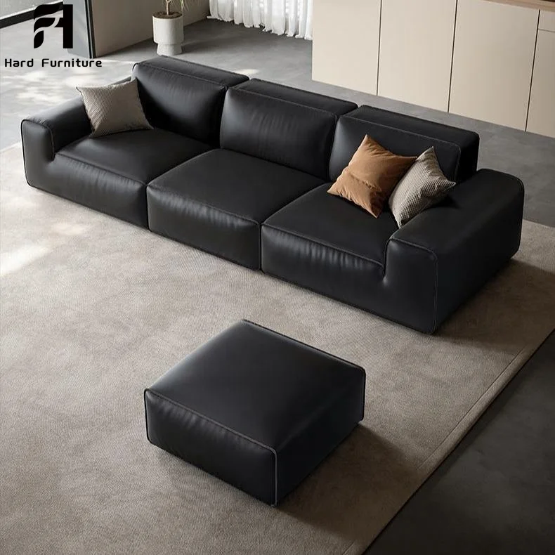 Customized Modern Furniture Black Genuine Leather Luxury Sofa Set Living Room Sectional Sofa