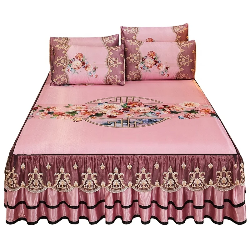 New Jacquard Bed Skirt Three-piece Elegant Lace Bed Skirt Ice Silk Cool Bed Skirt Set