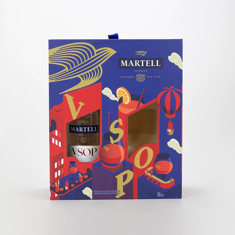 Custom Uv Printing Drawer Paper Box Transparent Window  Glasses Whisky Vodka Wine  Gift Box Luxury Wine Box