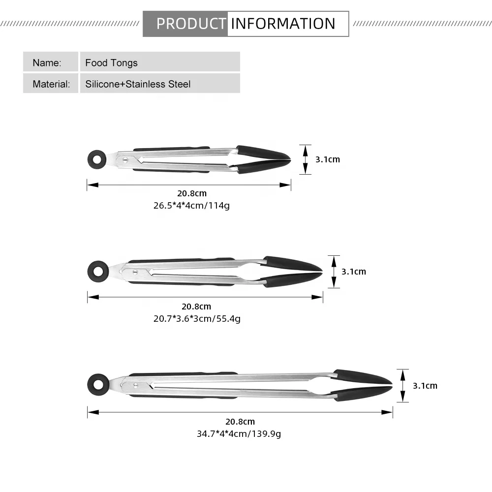 In Stock High Quality Stainless Steel Serving Tongs With Locking Kitchen Food Tongs With Silicone Tips