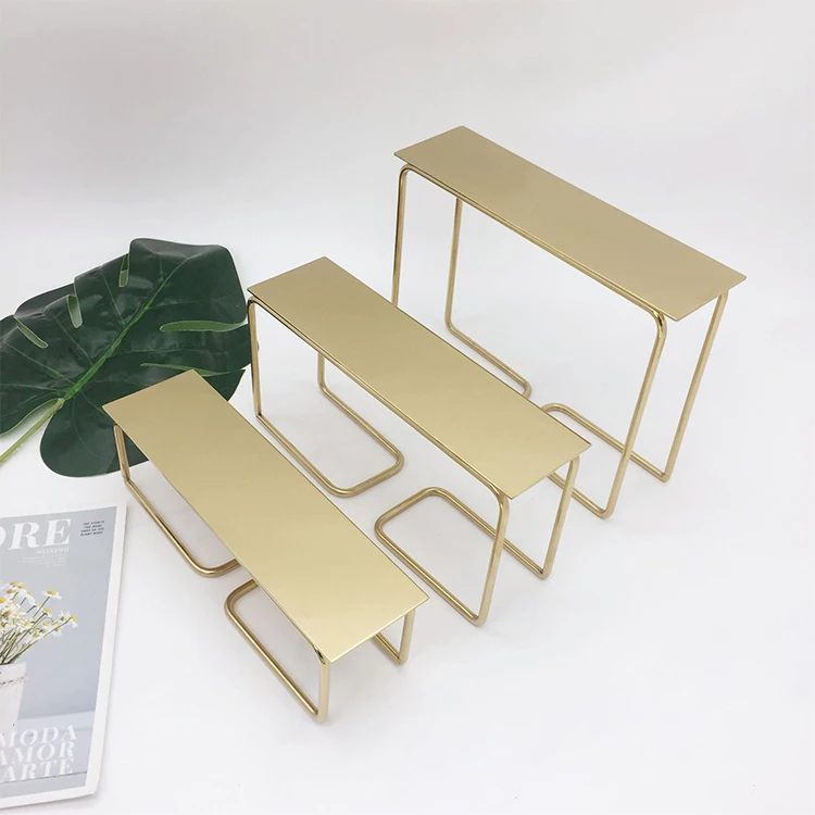 Stainless steel bench rack three-piece steel wire high-low display rack Metal shoe bag display rack