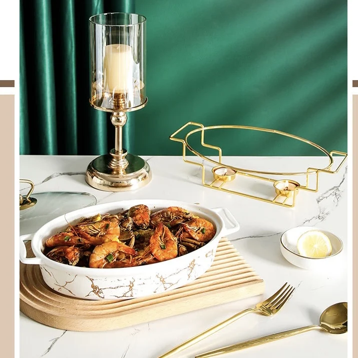 Nordic oval ceramic soup pot hotel restaurant tableware casserole binaural dry pot with glasslid