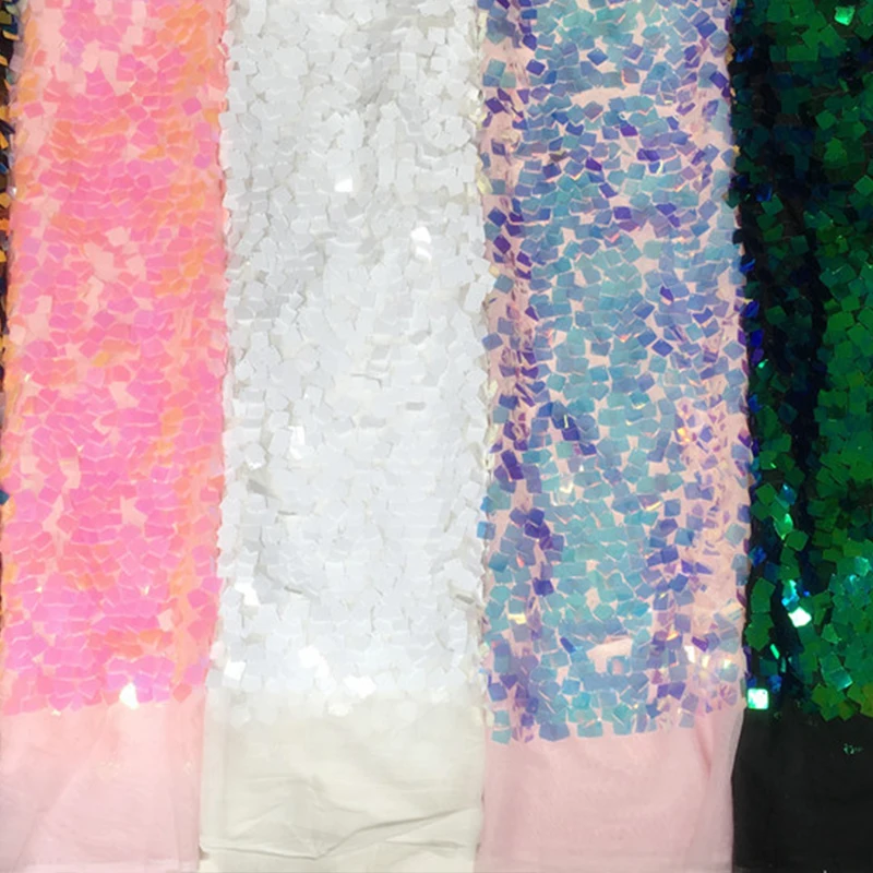 Indian Luxurious 7mm White Elastic Lace Embroidered Sublimation Sequin Fabric Squares For Shooting Background Cloth By The Yard