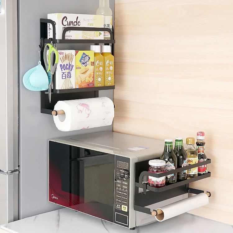 
kitchen storage and organizers Drilling-free magnetic wall hanging rack stainless steel double layer 