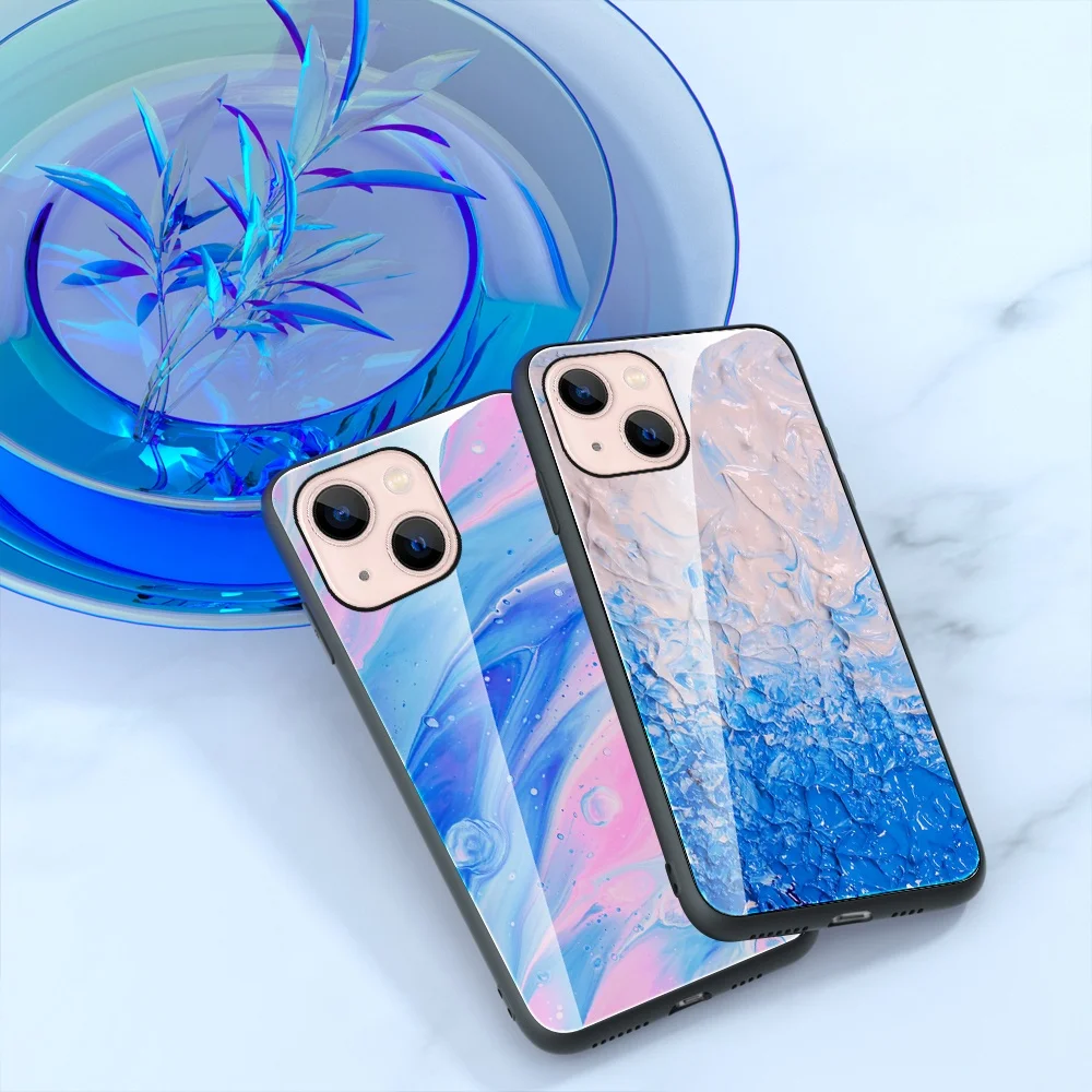 Cellphone Cover Anti-Scratch Glossy Painted Tempered Glass Back Marble Phone Case For Iphone 14 13 12 11 Pro Max XR XS