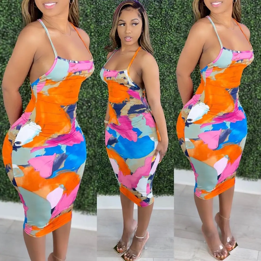 Bodycon Tube Tie Dye Summer Dress Sun Dresses 2021 Colorful Women Long Floral Summer Dress Womens Clothing e-26-1