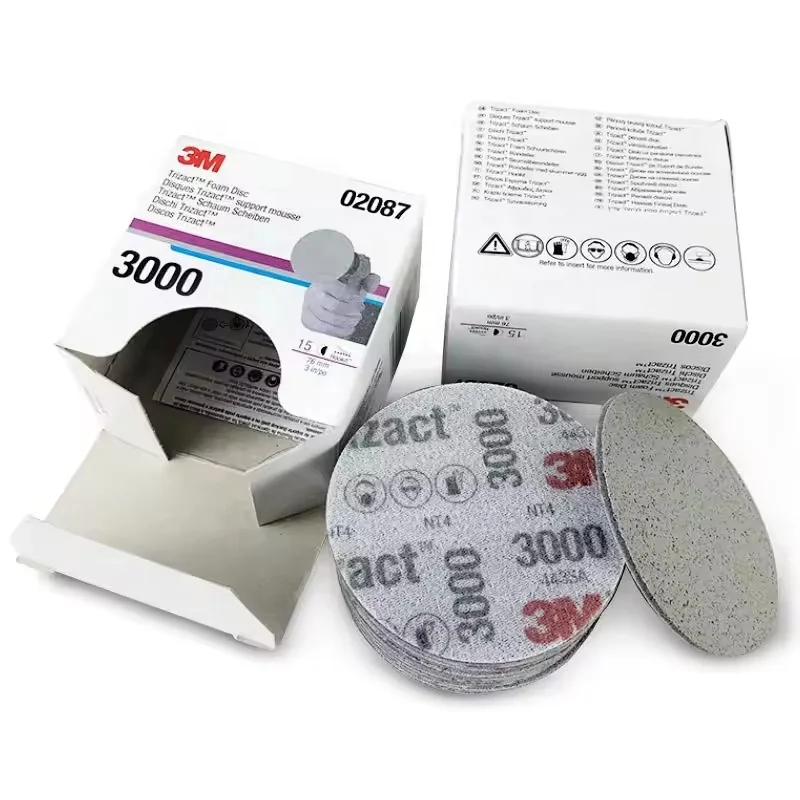 3M 02087 3 Inch 3000 Grit Wet and Dry Abrasive Disc Round Foam Disc for Car Fine Finishing Trizact Foam Sanding Disc