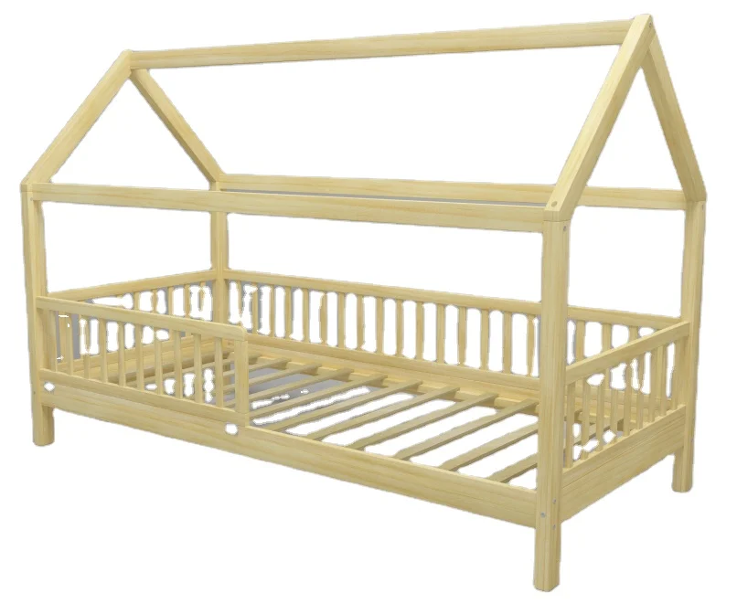 
Nashow LMKB-009 Henry Kids Bed Frame Natural White Wooden Children House Bed Montessori Floor Bed 